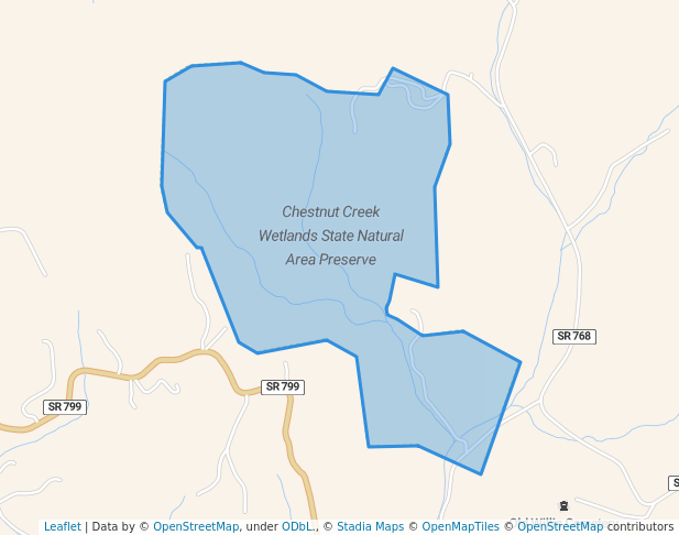 walking in Chestnut Creek Wetlands State Natural Area Preserve map in Willis