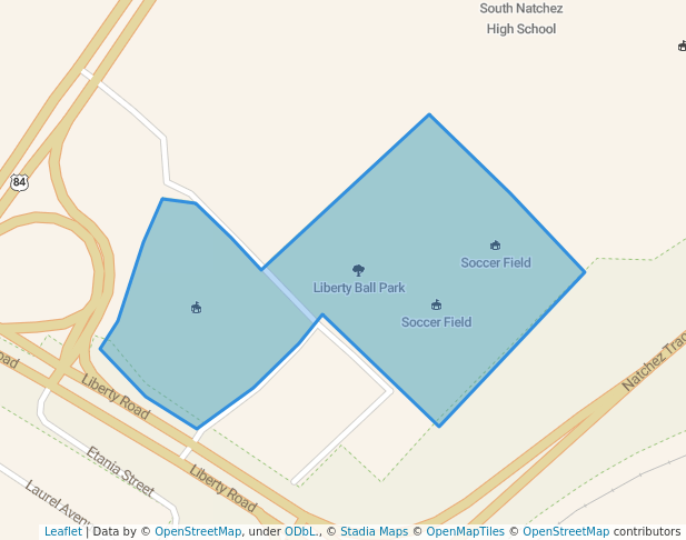 walking in Liberty Ball Park map in Natchez