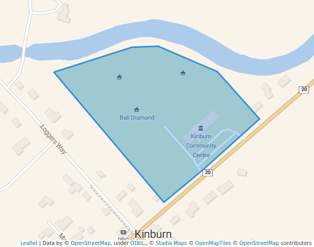 walking in Kinburn Community Centre Park map in Kinburn