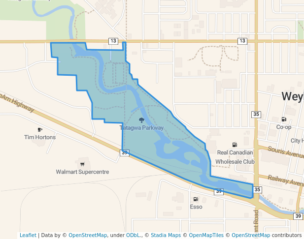 walking in Tatagwa Parkway map in Weyburn