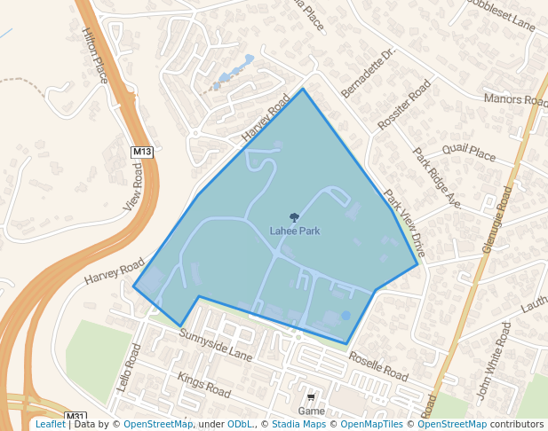 walking in Lahee Park map in Pinetown