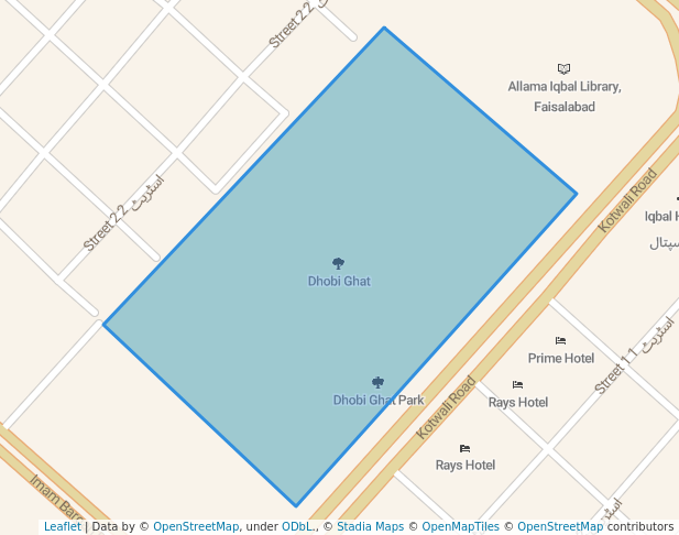 walking in Dhobi Ghat map in Faisalabad