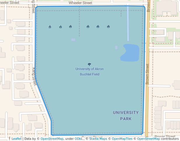 walking in University of Akron Buchtel Field map in Akron