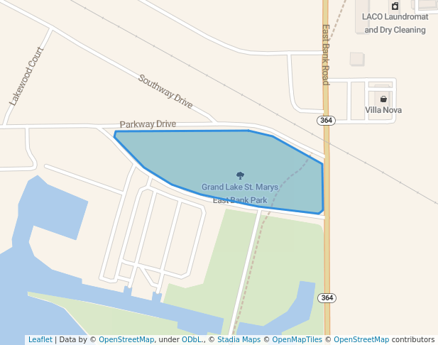 walking in Grand Lake St. Marys East Bank Park map in Saint Marys