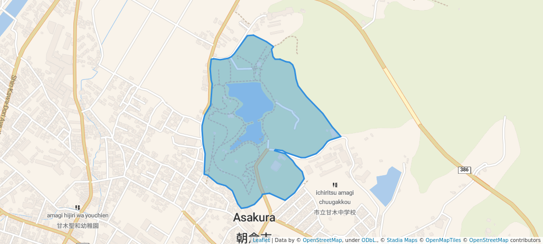 walking in 甘木公園 map in Asakura