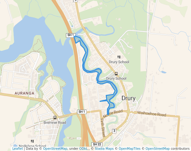 walking in Hingaia Stream Esplanade Reserve map in Drury