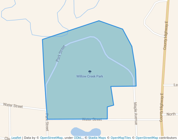 walking in Willow Creek Park map in Redgranite