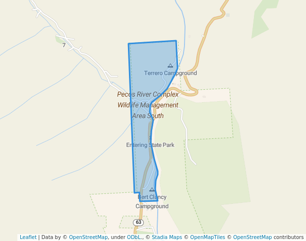 walking in Pecos River Complex Wildlife Management Area South map in Tererro