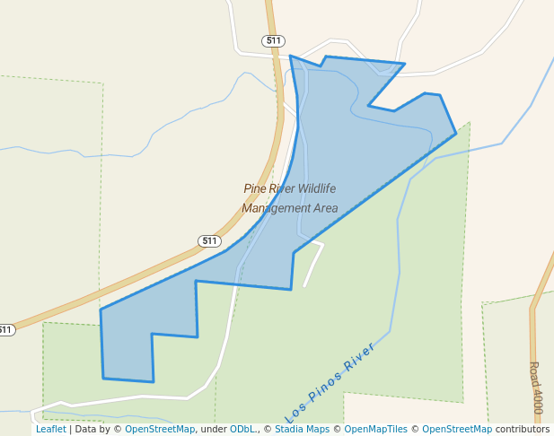 walking in Pine River Wildlife Management Area map in Navajo Dam