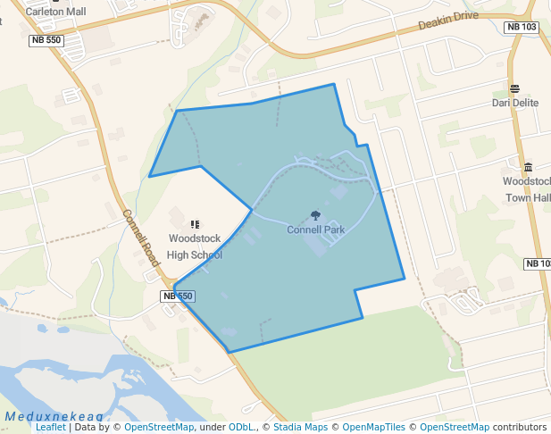 walking in Connell Park map in Woodstock