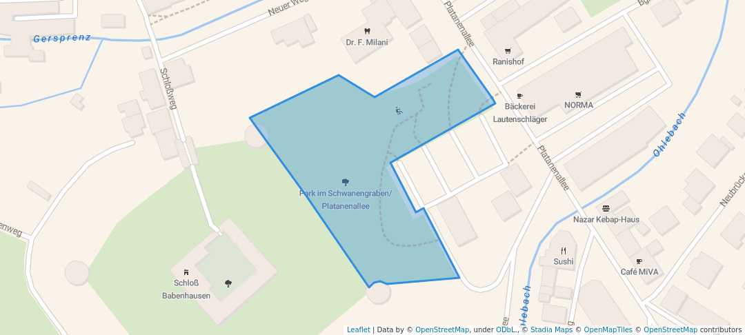 walking in Park im Schwanengraben/Platanenallee map in Babenhausen