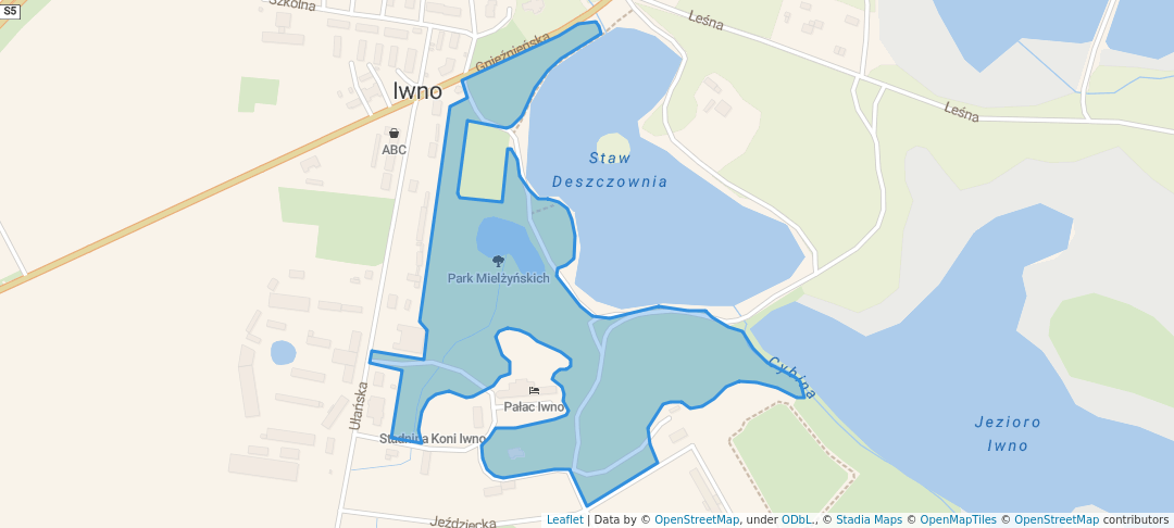 walking in Park Mielżyńskich map in Iwno