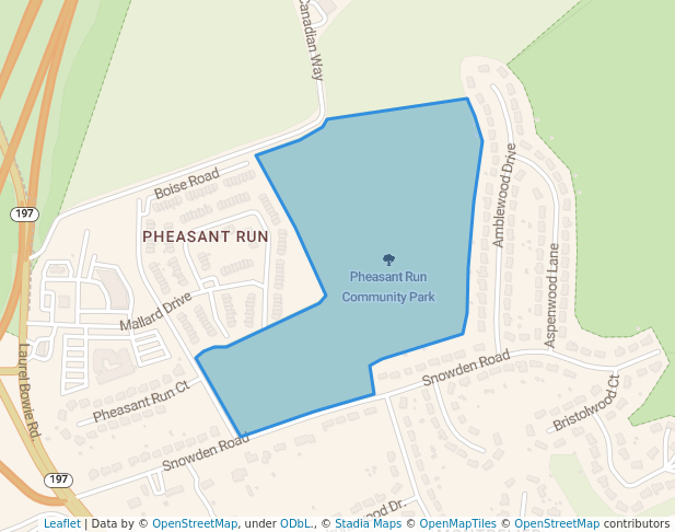 walking in Pheasant Run Community Park map in Laurel
