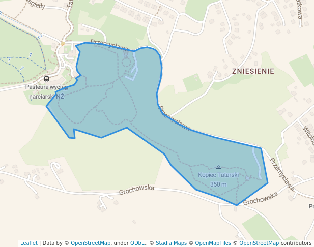 walking in Park Zniesienie map in Przemyśl