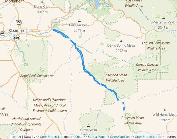 walking in Largo Canyon Riparian Area map in Blanco