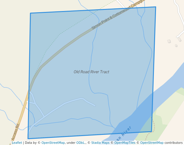 walking in Old Road River Tract map in Navajo Dam