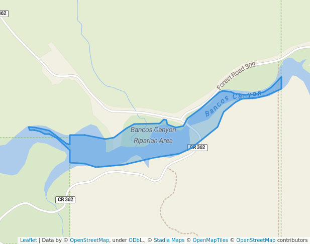 walking in Bancos Canyon Riparian Area map in Navajo Dam