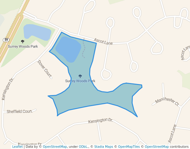 walking in Surrey Woods Park map in Streamwood