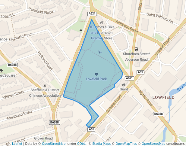walking in Lowfield Park map in Sheffield