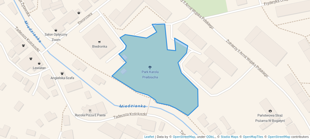 walking in Park Karola Preibischa map in Bogatynia