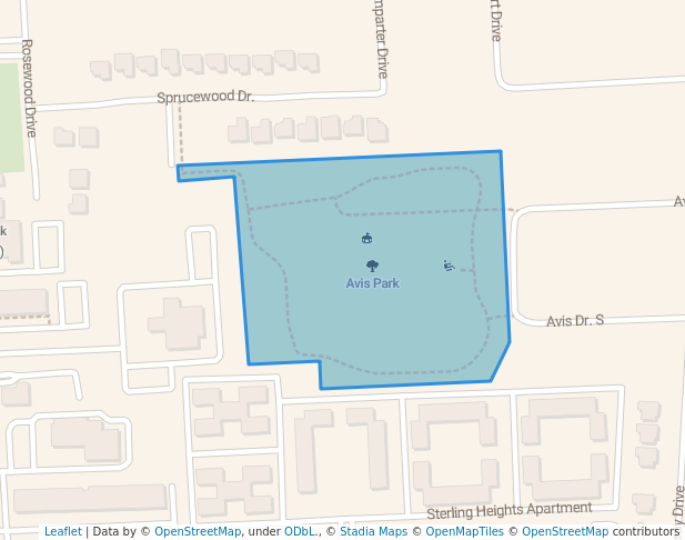 walking in Avis Park map in Sterling Heights