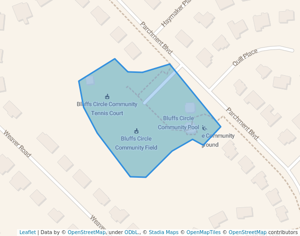 walking in Bluffs Circle Community Park map in Williamsburg