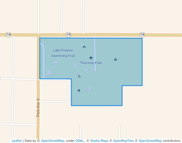 walking in Thorsnes Park map in Lake Preston