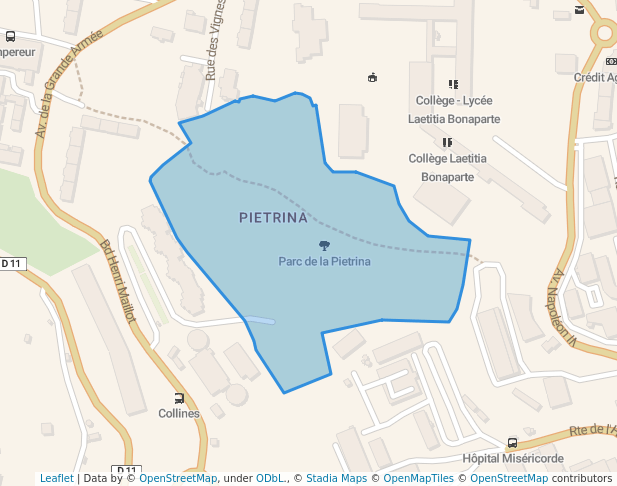 walking in Parc de la Pietrina map in Ajaccio