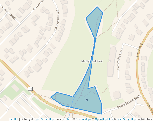 walking in McClymont Park map in Prince Rupert