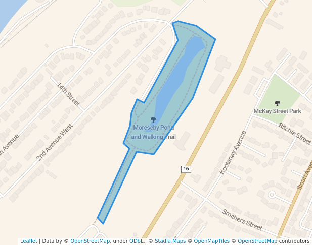 walking in Moreseby Pond and Walking Trail map in Prince Rupert