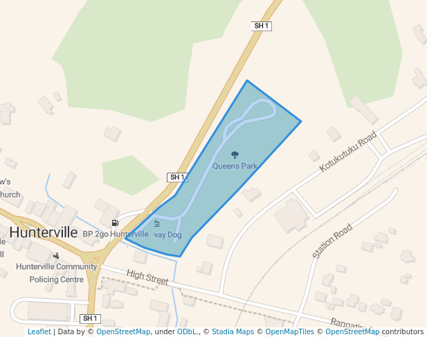 walking in Queens Park map in Hunterville