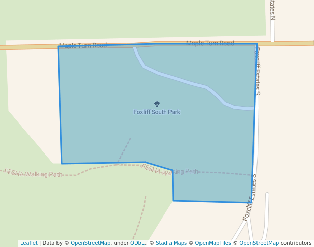 walking in Foxliff South Park map in Martinsville