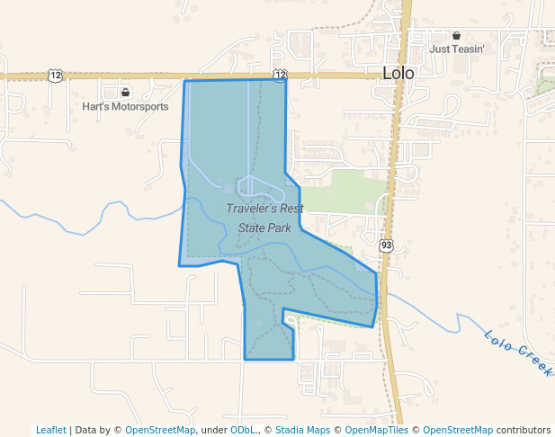 walking in Traveler's Rest State Park map in Lolo