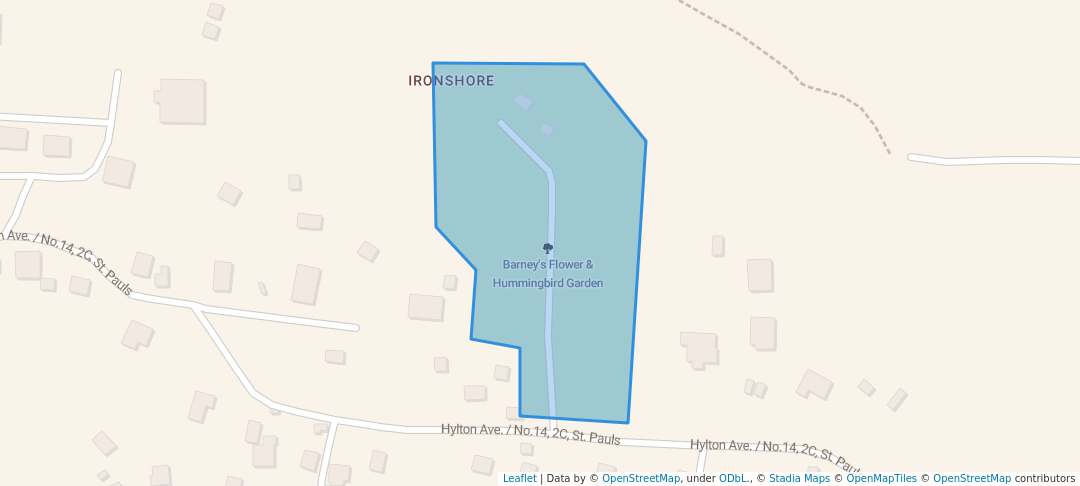 walking in Barney's Flower & Hummingbird Garden map in West End