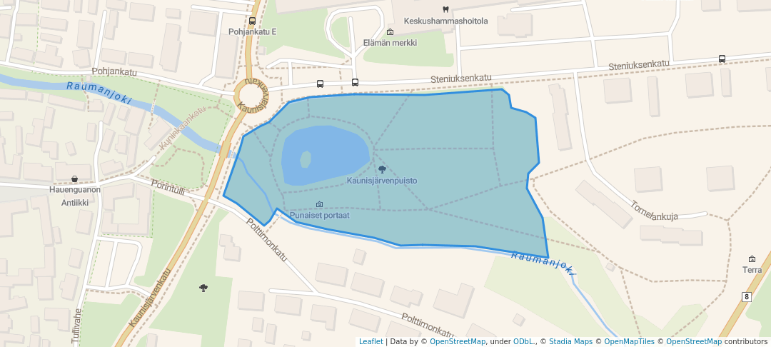 walking in Kaunisjärvenpuisto map in Rauma