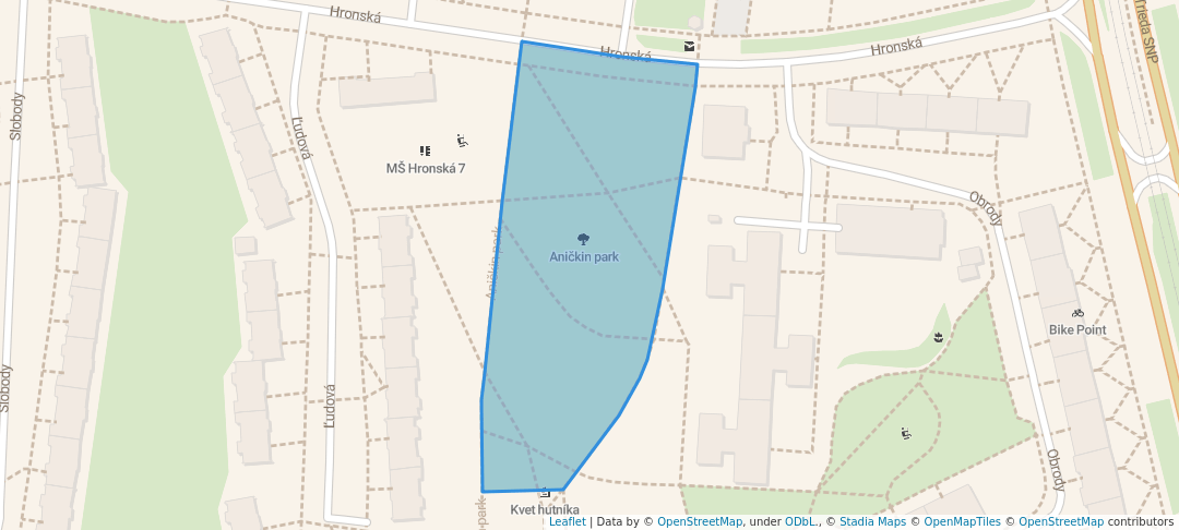 walking in Aničkin park map in Košice