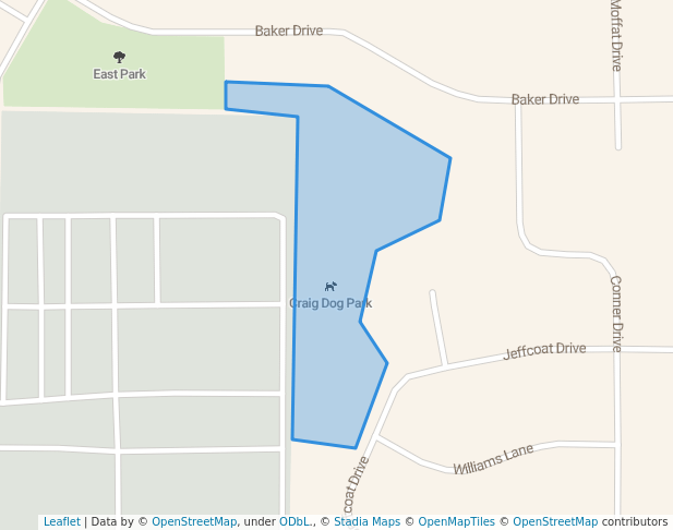 walking in Craig Dog Park map in Craig