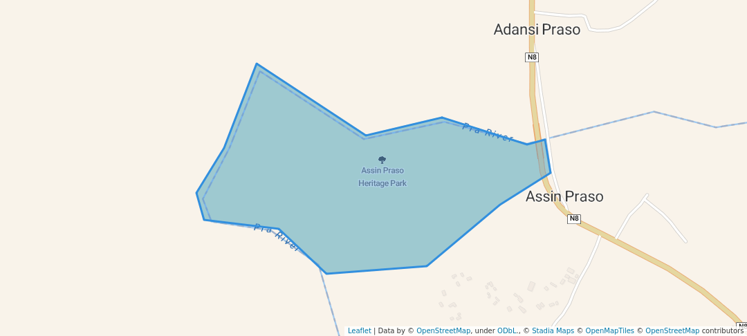 walking in Assin Praso Heritage Park map in Assin Prasu