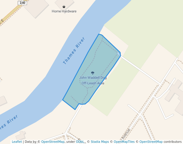 walking in John Waddell Dog Off-Leash Area map in Chatham