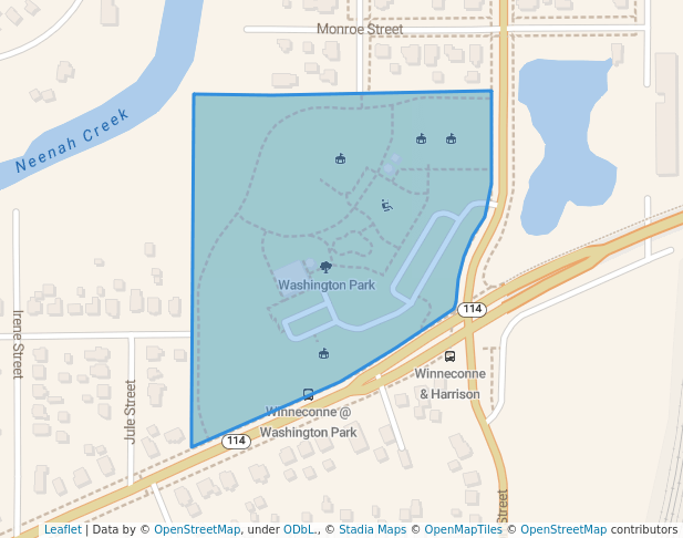 walking in Washington Park map in Neenah