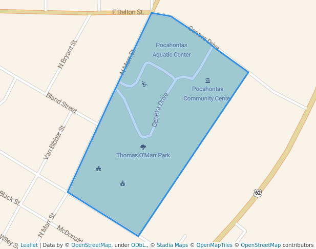 walking in Thomas O'Marr Park map in Pocahontas