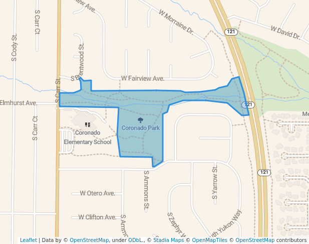 walking in Coronado Park map in Littleton