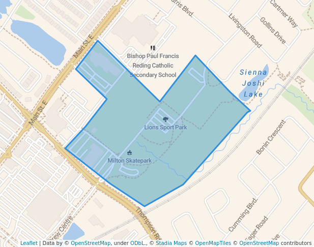 walking in Lions Sport Park map in Milton