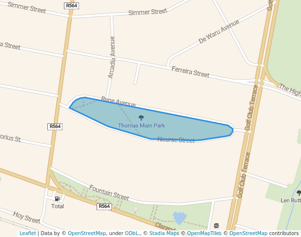 walking in Thomas Main Park map in Roodepoort