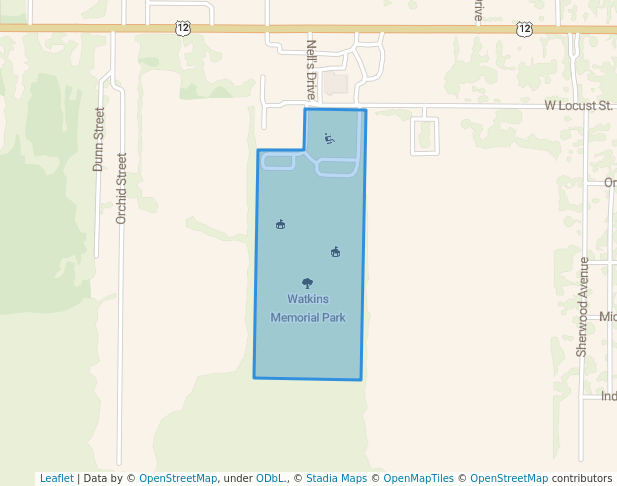 walking in Watkins Memorial Park map in Three Oaks