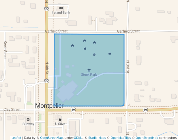 walking in Stock Park map in Montpelier