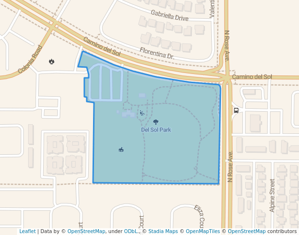 walking in Del Sol Park map in Oxnard