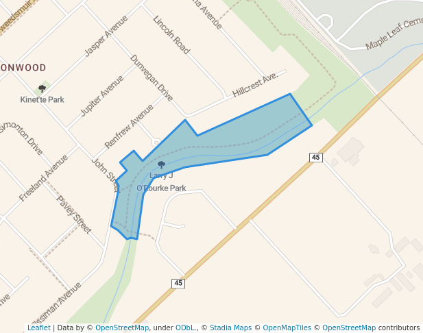 walking in Larry J O'Rourke Park map in Chatham
