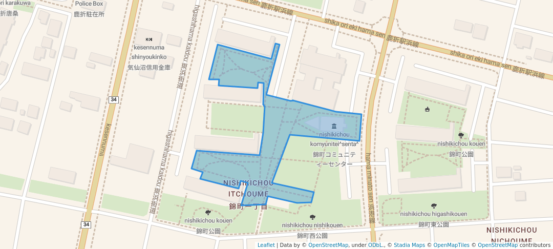 walking in 錦町公園 map in Kesennuma