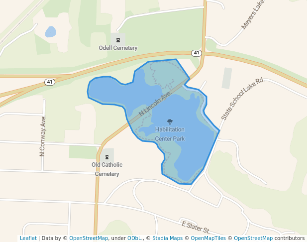 walking in Habilitation Center Park map in Marshall